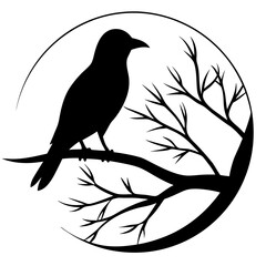Bird Silhouette at Sunset Vector Art with Gradient Sky
