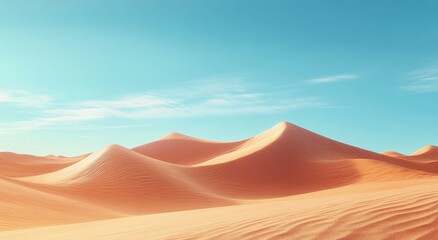 Vast golden sand dunes under a bright blue sky in a tranquil desert landscape at midday