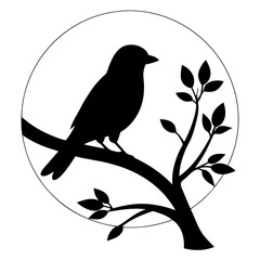 Bird Silhouette at Sunset Vector Art with Gradient Sky