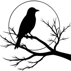 Bird Silhouette at Sunset Vector Art with Gradient Sky