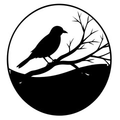Bird Silhouette at Sunset Vector Art with Gradient Sky
