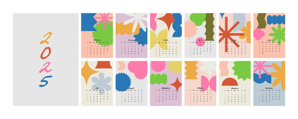 Fototapeta premium Calendar 2025. Calendar template series. Monthly template. Abstract colored shapes. Trendy vector illustration.