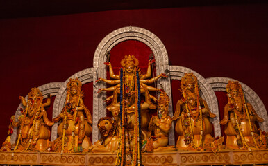 Subho mahalaya, An idol of Goddess Durga decorated in Pandal. Durga Puja is biggest religious...