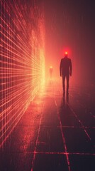 Dark background with lines and spotlights, neon light, and night view. Abstract pink background.