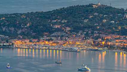 Yachts in port of Saint-Jean-Cap-Ferrat day to night timelapse, France