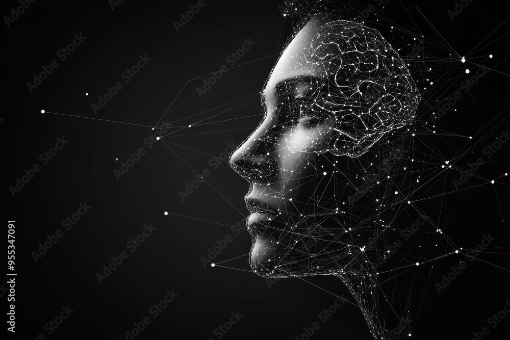 Aufkleber psychopharmacology synaptic transmission digital profile of a woman with her brain network glowing r