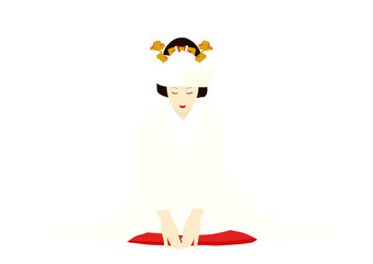 三つ指をついて挨拶をする花嫁