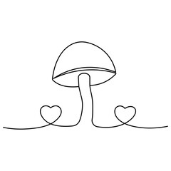 Mushroom    single line art, continuous one line drawing of  Isolated outline vector art 