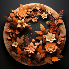 a round wooden flower bed with different kinds, AI Generated