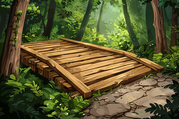 Spring Themed Scenes and illustrations including river, farm, windmill, treehouse, and lake.