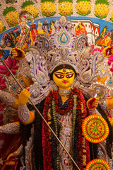 Subho mahalaya, An idol of Goddess Durga decorated in Pandal. Durga Puja is biggest religious...