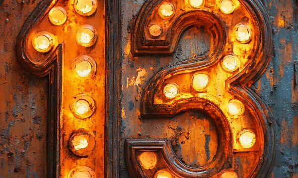 Number 13 in an Old Glowing Sign