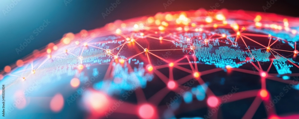 Poster vibrant digital globe with interconnected networks showcasing data exchange and modern technology in