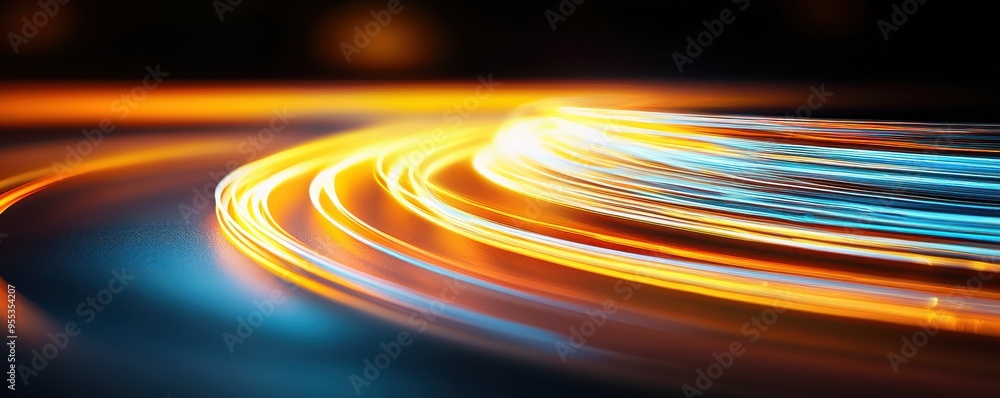 Poster vibrant light trails create a dynamic motion effect, showcasing a blend of colors in a stunning abst