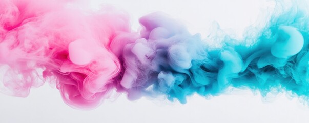 Fototapeta premium Vibrant smoke in blue, pink, and purple colors swirling together, creating an ethereal and abstract background design.