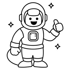 Obraz premium Astronaut giving a thumbs up in space, minimalist line art