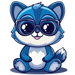 Fototapeta premium Cute Blue Wolf Cartoon Wearing Sunglasses