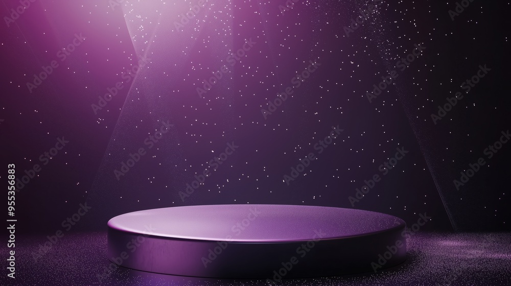 Aufkleber a sleek 3d podium with a large empty area, surrounded by abstract cloud patterns, set against a brig