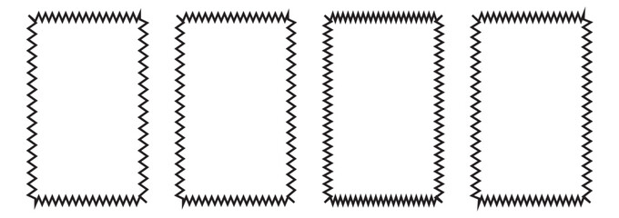 Squiggle frames set. Zigzag wavy edges, retro frames, psychedelic rectangles, photo frames, text boxes, tags, labels. Wave and curvy borders. isolated on white background.