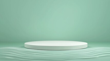 A sleek 3D podium with ample empty space, set against a calming seafoam green background, with subtle wave effects to enhance health and wellness product advertising