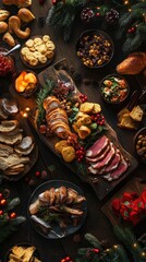 Fototapeta premium A festive feast showcasing an array of delicious dishes, perfect for celebrations and gatherings during the holiday season.