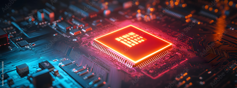 Poster cybersecurity vulnerability log4j concept in circuit board motherboard processor