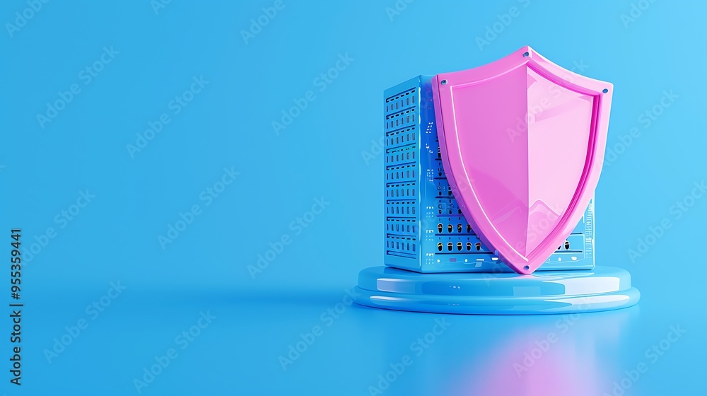 Aufkleber 3d illustration of a large database server with a pink shield, symbolizing data protection and cyber