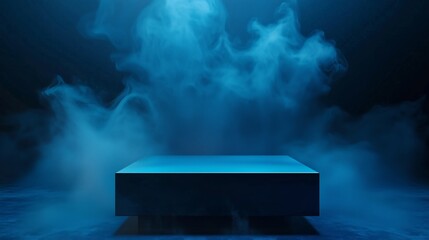 A sleek 3D podium with ample empty space, surrounded by cascading water effects, set against a light blue background, ideal for hydration and wellness product advertising