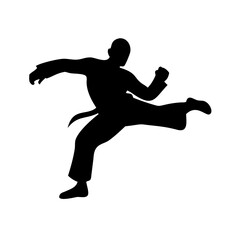 Martial Arts Vector, Silhouette on White Background