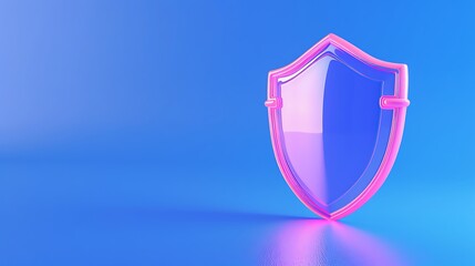 3D illustration of a pink shield on a blue background, symbolizing protection, security, and safety in a modern digital context.