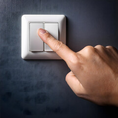 A hand is pointing to a light switch