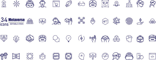 Metaverse line icon set. Included the icons as Virtual, World, Virtual reality, VR