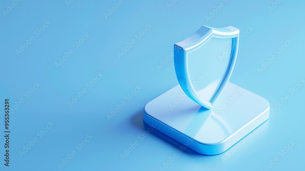 Poster 3d render of a shield icon symbolizing security and protection on a blue background, representing cy
