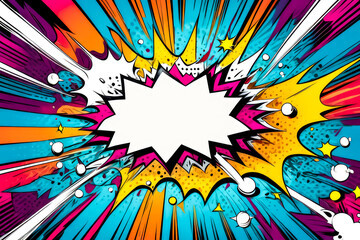 Fototapeta premium Comic art style exploding pop speech bubble background colourful 