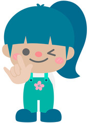 Cute ponytail girl showing hand sign I love you