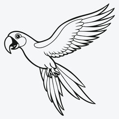 Blue Macaw Bird in Flight - Elegant Line Art Masterpiece