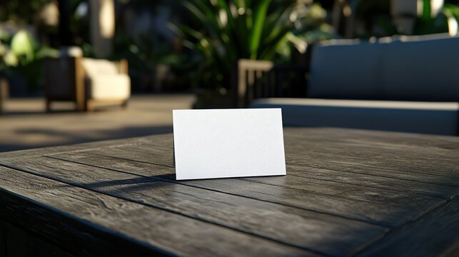 Maqueta de una tarjeta colocada sobre una mesa de trabajo con colores c&aacute;lidos. Concepto de recurso gr&aacute;fico.