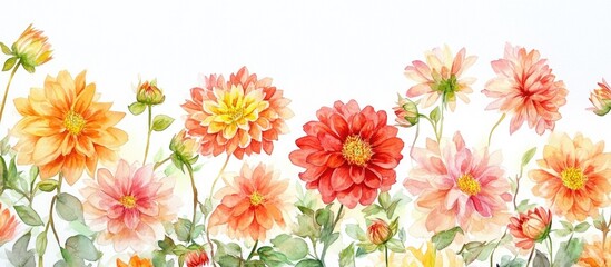 Watercolor illustration of Dahlia flowers showcasing their popularity in cooler highland regions