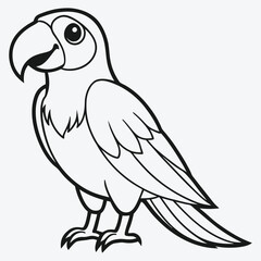 Elegant Blue Macaw Bird Standing , Detailed Line Art Illustration