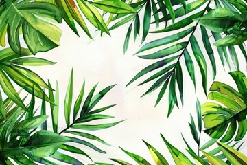 Vibrant green leaves frame a blank space, perfect for nature-themed designs or tropical presentations.