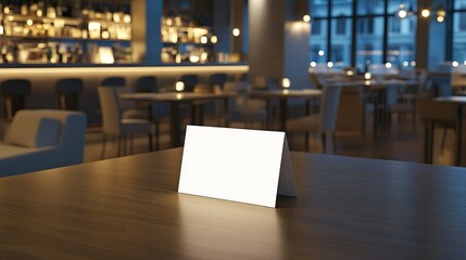 Maqueta de una tarjeta colocada sobre una mesa de trabajo con colores cálidos. Concepto de recurso gráfico.