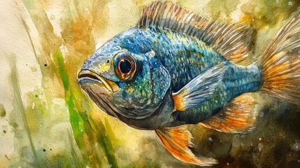 Fototapeta premium Watercolor illustration of a Tetraroginae fish in a close up view within an aquarium