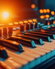 music keyboard with vibrant lights, showcasing creativity and inspiration in electronic music production.
