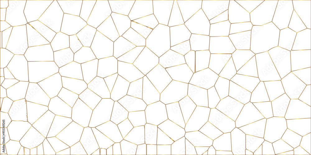 Poster golden gradient lines stroke abstract white crystalized broken glass background. voronoi diagram bac