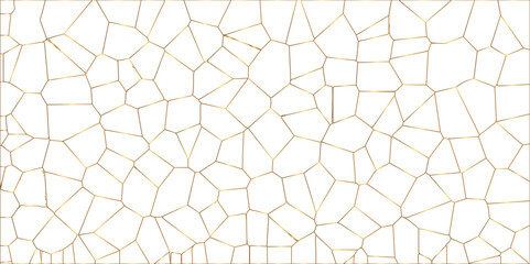 Golden gradient lines stroke abstract white crystalized broken glass background. Voronoi diagram background. abstract desktop texture design digital art wallpaper, vector illustration.	