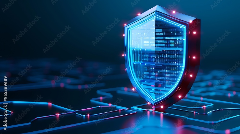 Aufkleber a digital shield protecting data in cyberspace, representing cybersecurity and information safety wi
