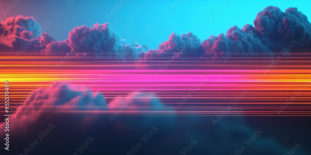 Poster a vibrant digital artwork featuring colorful clouds and neon lines, creating a stunning and dynamic 