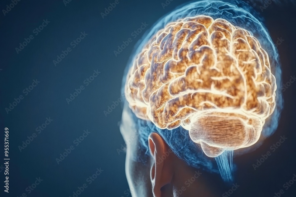 Poster impulse control cognitive neuroscience side profile of a person with a glowing brain representing th