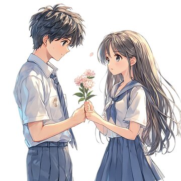 Anime girl giving flower to her crush