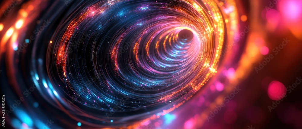 Poster abstract dynamic background featuring colorful lighting effects and spiral fractal art